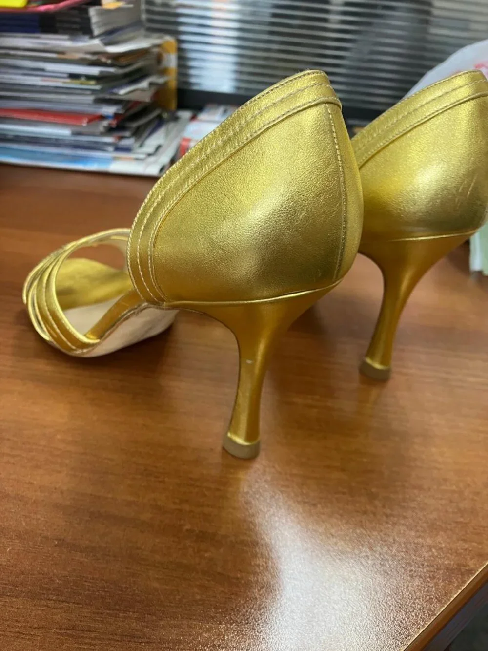 Manolo Blahnik Leather D'Orsey Gold Pump Heels